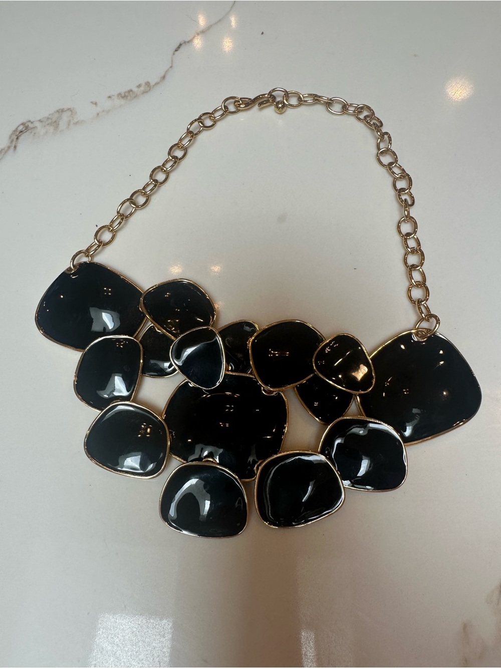 Kenneth Jay Lane Black and Gold Oversized Petal Statement Necklace